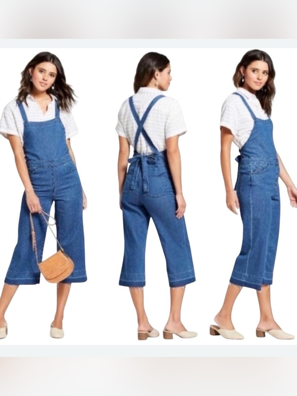 Universal Thread Denim Wide Leg Cropped Overalls Adjustable Tie Straps Sz 18